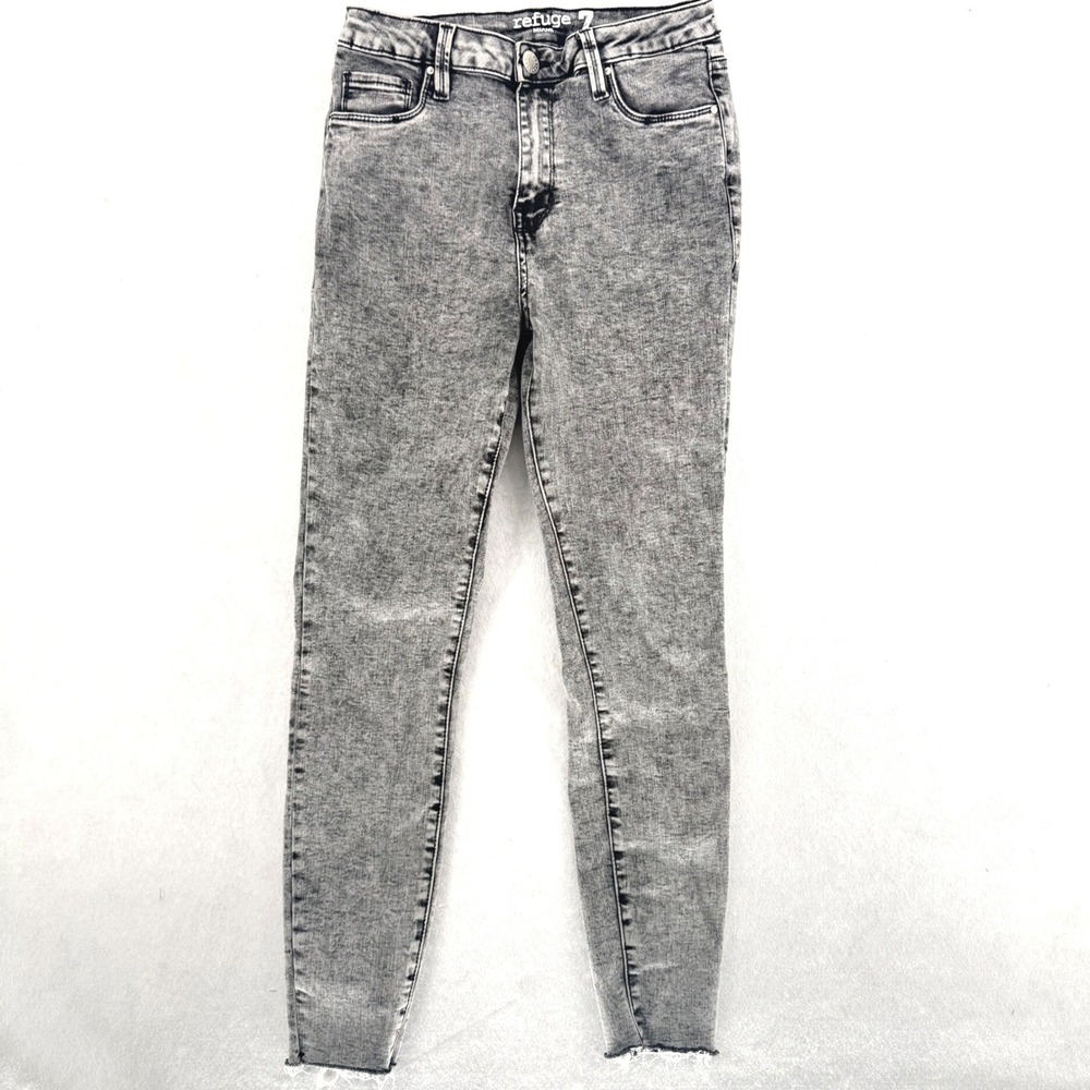 High Rise Skinny Jeans Grey Acid‎ Wash Raw Hem Grunge Punk Edgy Womens 7